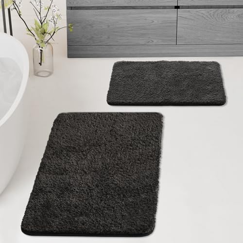Bathroom Rug Set 2 Piece, Soft Absorbent Microfiber Bath Mats and U-Shaped Contour Toilet Rug, Non-Slip, Machine Wash Dry, (20" x 32" Plus 16" x 24",