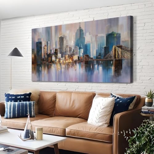 Ardemy Cityscape Wall Art Living Room Canvas Wall Decor,Large Abstract Skyline New York City Painting Wall Decor Modern NYC Picture Artwork for Walls