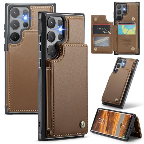 for Samsung Galaxy S25 Ultra Wallet Case with RFID Blocking and 5 Credit Card Holder, Premium Durable Slim Leather Magnetic Clasp Kickstand Heavy Duty
