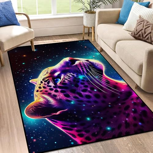 Galaxy Leopard Rug Fierce Panther Head Area Rugs for Boys Kids Bedroom Living Room Gameroom Girls Glitter Carpet Floor Mat Throw Rugs 59 in x 39 in Ga