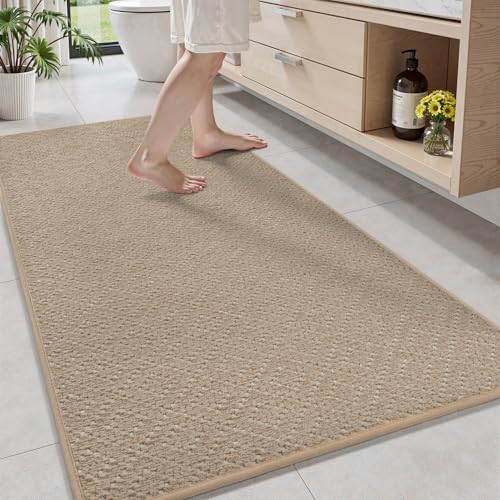 AMOAMI Chenille Bath Mat Runner, Super Absorbent Bathroom Mat Runner Quick Dry Rubber Backed Bath Runner Rugs Non Slip Machine Washable Thin Bathroom