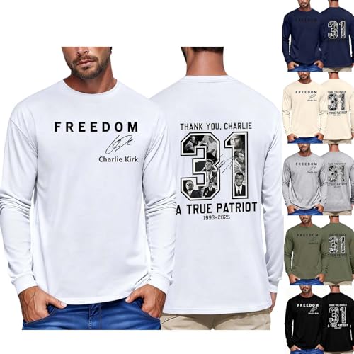 PBNBP Charlie Kirk Shirts for Men Freedom T Shirt Patriotic Commemorative Crewneck Long Sleeve Tops Letters Graphic Tees White 4X-Large