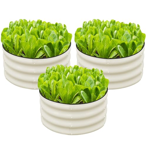 SnugNiture 3 Pcs 2x2x1ft Round Galvanized Raised Garden Bed Kit Outdoor, Metal Planter Box for Planting Plants Vegetables, White White 2x2x1ft (3PCS)