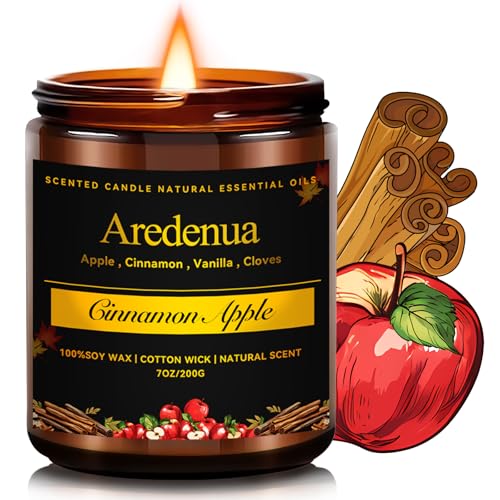 Fall Candles - Apple & Cinnamon Candle | Apple Scented Candles, Thankingsgiving Candle for Autumn, 7 OZ Soy Candles for Home Scented - Fall Gifts for