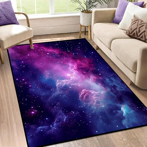 Purple Galaxy Rug Space Rugs Colorful Throw Rug Non-Slip Sun and Cloud Carpet Doormats for Living Room Bedroom Apartment Dorm Floor Mat 59 in x 39 in