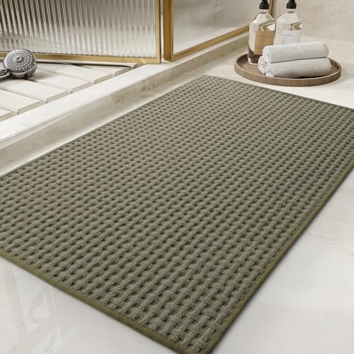 tchdio Checkered Bath Mat, Super Absorbent Non Slip, 17" x 24" Green 1'5" x 2' (Rectangular)