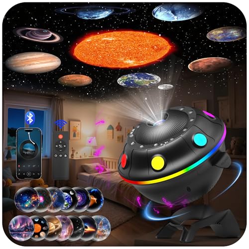 UFO Galaxy Projector, 12 in 1 Planetarium Galaxy Projector for Bedroom, Galaxy Star Night Light Projector for Kids Adults with Timer, White Noises, Bl