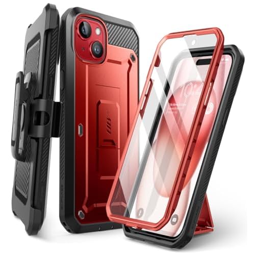 SUPCASE for iPhone 15 Case with Stand & Belt-Clip(Unicorn Beetle Pro), [Built-in Screen Protector] [Military-Grade Drop Protection] Heavy Duty Rugged