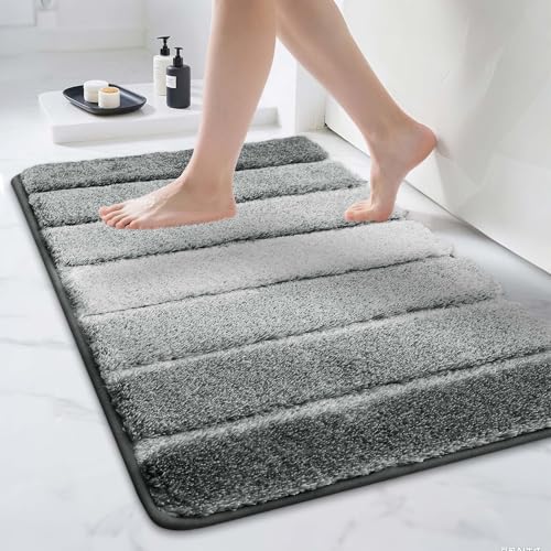 COSY HOMEER Bathroom Rugs 36"x24", Ultra Soft Absorbent Bath Mat with Non-Slip TPR Backing, Machine Washable Shaggy Rug for Bathroom Floor, Grey Grey
