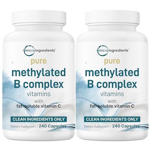 Micro Ingredients 2 Pack Pure Methylated B Complex, 480 Capsules | 11-in-1 Formula with B12, Thiamin, Folate, Inositol, Choline, & Vitamin C | Support