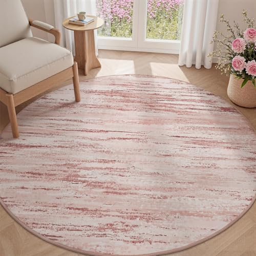 tchdio Round Rug 5FT Pink Modern Abstract Circle Rug for Bedroom Non Slip Soft Circular Rug Carpet Washable Round Area Rug, Pink, 5FT 5ft-Round Pink