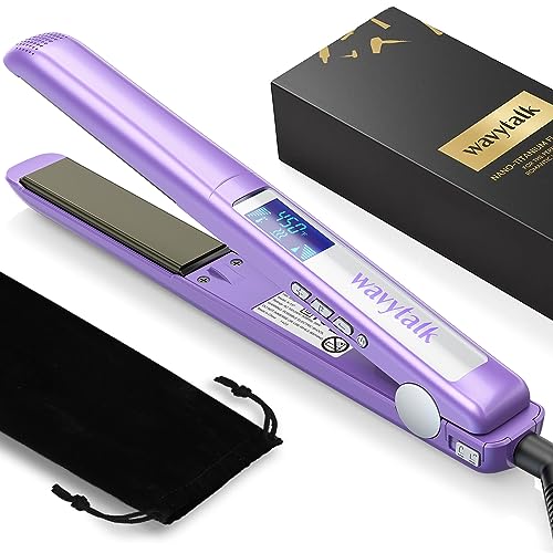 Wavytalk Pro Hair Straightener, 100% Pure Titanium Flat Iron for Easy Glide, Straightener and Curler for All Hairstyles, Dual Voltage (Purple) 1 inch