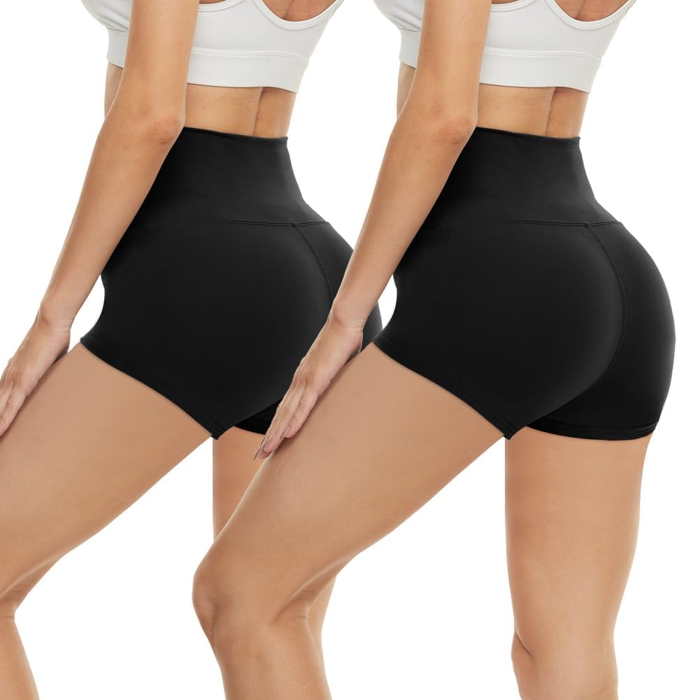 CAMPSNAIL Workout Biker Shorts Women - 3"-5"-8" High Waisted Tummy Control Spandex Booty Volleyball Shorts for Yoga Dance 3 IN Large-X-Large Black*2 (