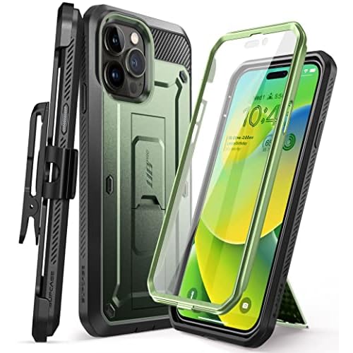 SUPCASE for iPhone 14 Pro Case with Stand & Belt-Clip (Unicorn Beetle Pro), [Built-in Screen Protector] [Military-Grade Drop Protection] Heavy Duty Ru