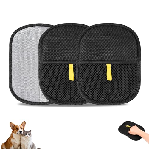 3pcs Pet Hair Removal Glove for Dogs & Cats - Washable Reusable, Electrostatic Tech for Effortless Fur Cleaning on Furniture Carpet 3pcs black