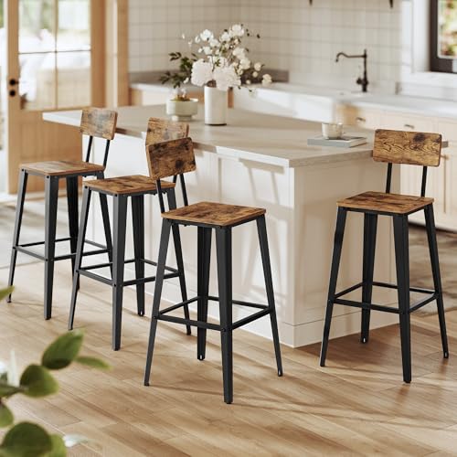VASAGLE Set of 4 Bar Stools, Bar Height Stools, 29.1 Inches Tall Barstools with Back, Counter Bar Chairs for Kitchen Island, Steel Frame, Industrial S