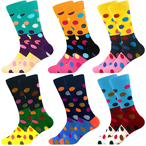 Fun Colorful Socks Patterned Funky Happy Crew Sock Combed Cotton Stockings Packs One Size 6 Pairs-dot Series607