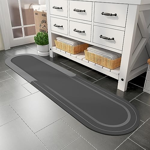 MontVoo Bath Mat Runner - Long Non Slip Absorbent Quick Dry Thin Bath Rug for Bathroom Floor Mat - Rubber Backed - Stain Resistant - Easy Care - Darkg
