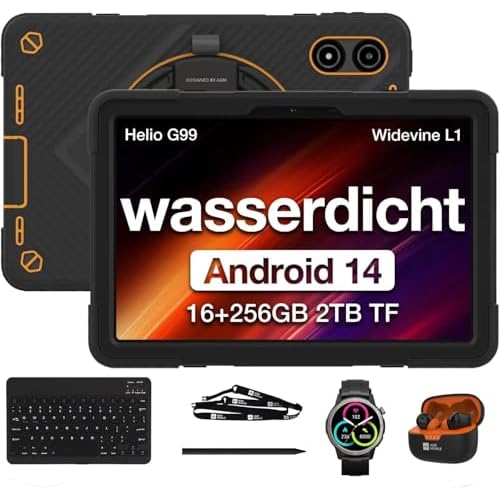 AGM Outdoor Tablet mit Robust Smartwatch +Stift+ Tastatur, Helio G99,8GB + 256GB,11'' FHD Display, 50MP + 8MP, IP68-69K, Dual SIM 4G LTE-5G WiFi-Kompa