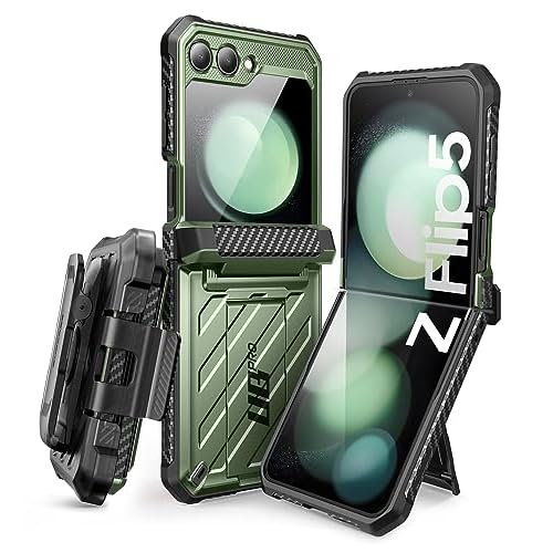 SUPCASE for Samsung Galaxy Z Flip 5 Case with Stand & Belt-Clip (Unicorn Beetle Pro), [Hinge Protection] [Front Screen Protector] Dual Layer Rugged Pr