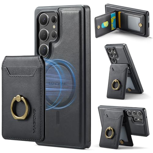 for Samsung Galaxy S24 Ultra Case with 2 in 1 Detachable Slim Ring Wallet, Durable Retro Leather Magnetic Card Holder wiht 5 Card Slots RFID Blocking