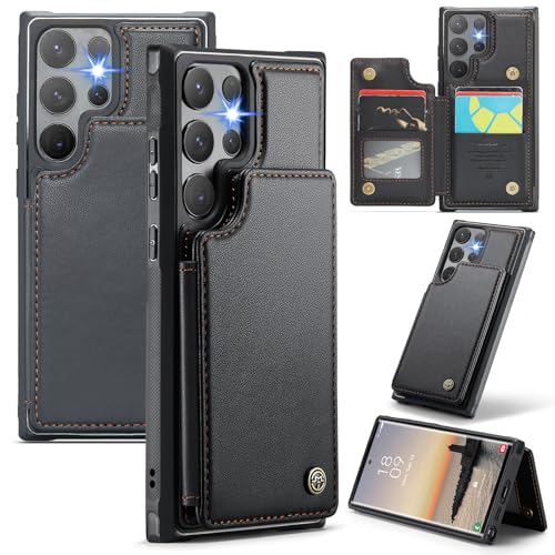 for Samsung Galaxy S25 Ultra Wallet Case with RFID Blocking and 5 Credit Card Holder, Premium Durable Slim Leather Magnetic Clasp Kickstand Heavy Duty