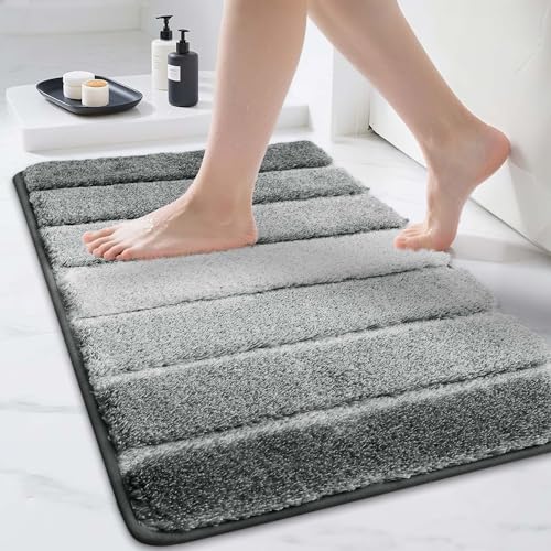COSY HOMEER Bathroom Rugs 30"x20", Ultra Soft Absorbent Bath Mat with Non-Slip TPR Backing, Machine Washable Shaggy Rug for Bathroom Floor, Grey Grey
