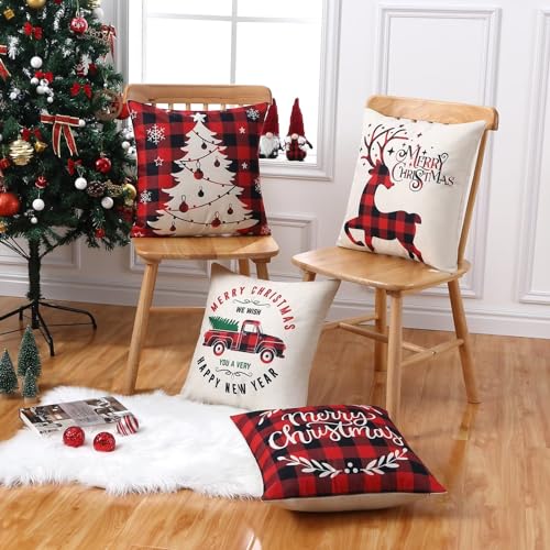 Garvee 4 Pack Christmas Pillow Covers Gold White Pillow Covers 18x18 Inch Snowflacks Glod Pillowcase for Holiday Winter Decorations