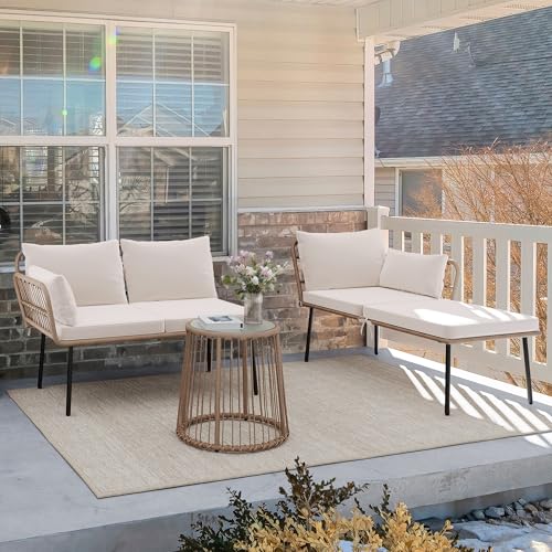 YITAHOME 3 Piece Patio Furniture Set Wicker Patio Sectional with Removable Cushions and Coffee Table All-Weather L-Shaped Sectional Conversation Sofa