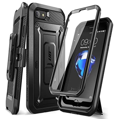 SUPCASE Unicorn Beetle Pro Series Case for iPhone SE (2022)-(2020)- iPhone 7- 8, Full-Body Rugged Holster & Kickstand Built-in Screen Protector (Black