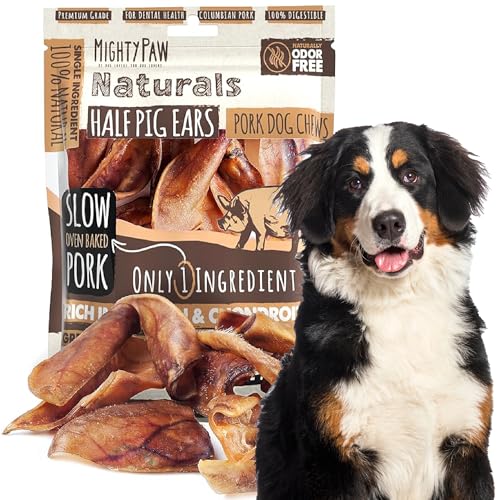 Mighty Paw Half Pig Ears for Dogs - All Natural, Single Ingredient Treats. Better Than Rawhide Pet Snacks for Small and Large-Medium Pets. Pigs Ear Do