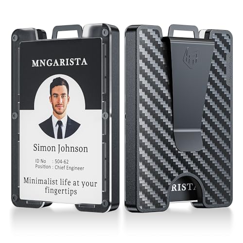 MNGARISTA 3K Carbon Fiber Badge Holder, Heavy Duty Credit Card Holder with Metal Clip, 4 Cards' Capacity, Clear ID Window, Rugged Polycarbonate Case,