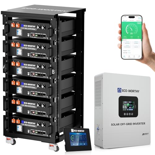 ECO-WORTHY Home Power Station Backup Power,30720Wh LiFePO4 Battery Support Communication、Bluetooth and WiFi,AC 5000W Inverter,Battery Monitor,for Ho