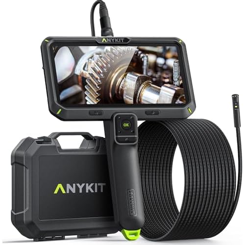 Anykit Endoscope Camera with Light,1080P Dual Lens Endoscope，6" IPS Screen Borescope, Plumbing Snake Inspection Camera with Split Screen, 32GB Card,