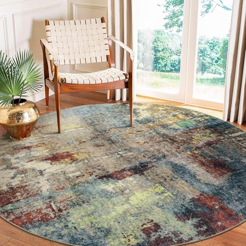 Lahome Modern Abstract Round Rug 6ft - Large Red 6x6 Circle Rugs for Living Room Bedroom Dining Room,Soft Non Slip Mat Indoor Floor Carpet for Coffee