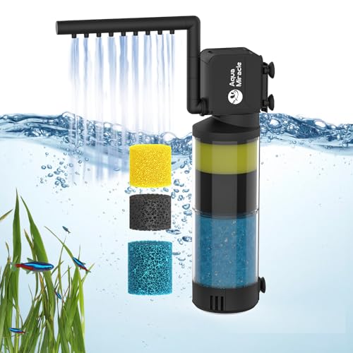 AquaMiracle Aquarium Filter for 10-40 Gallon Aquariums, Fish Tank Filters Turtle Filter Internal Power Filter 3-Stage Filtration with Aeration-Rainfal