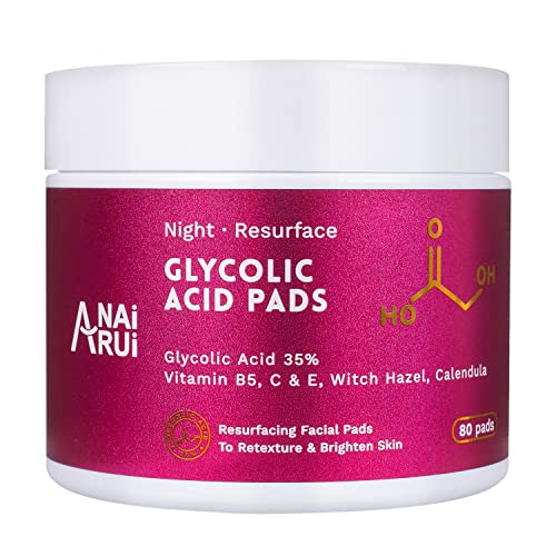 ANAI RUI Glycolic Acid Peel Pads 35% AHA Resurfacing Facial With Vitamins B5, Witch Hazel, Calendula - Exfoliating for Face Dark Spots and Reduces Fin