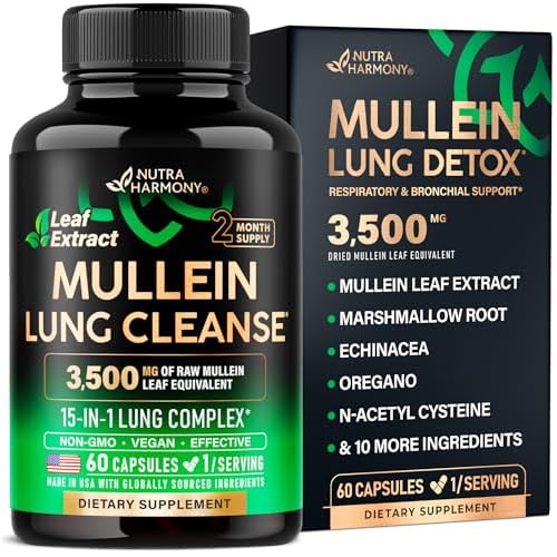 Mullein Leaf Extract for Lung Detox - Marshmallow Root | Echinacea | Oregano | Quercetin | NAC - 15-in-1 Lung Support & Cleanse for Smokers Supplement