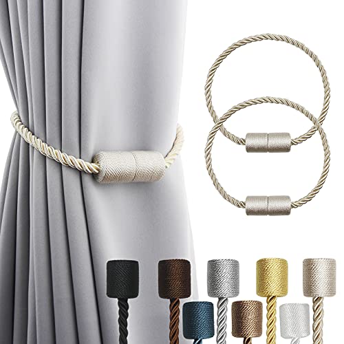2 Pack Beige Strong Magnetic Curtain Tiebacks Outdoor Elegant Decorative Tie Backs Modern Rope Tiebacks for Drapes Window Curtain Holdbacks for Draper