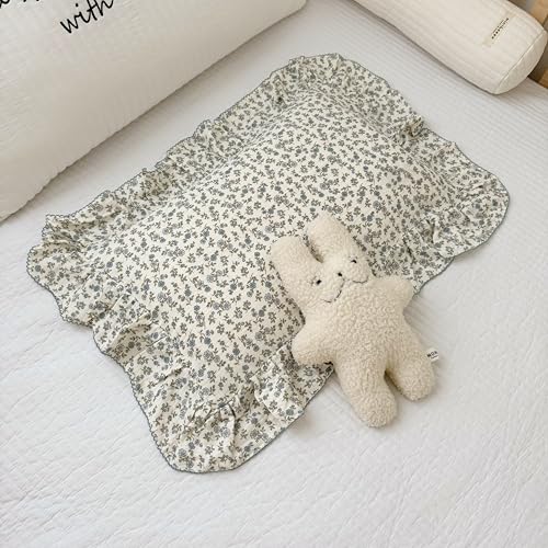 BuLuTu Soft Cotton Kids Pillowcases Standard Size, Blue Floral Toddler Pillowcases for Girls Boys, Cotton Muslin Pillow Protector for Children Bedding