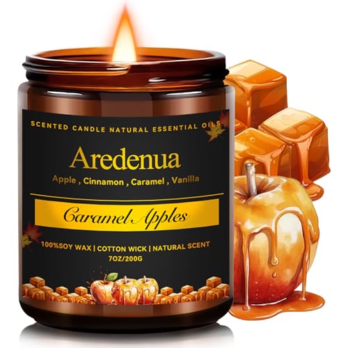 Fall Candles - Caramel Apple Candle | Fall Scented Candle, Thanksgiving Gifts - 7oz Autumn Soy Candles for Home Scented - Apple Scented for Thanksgivi
