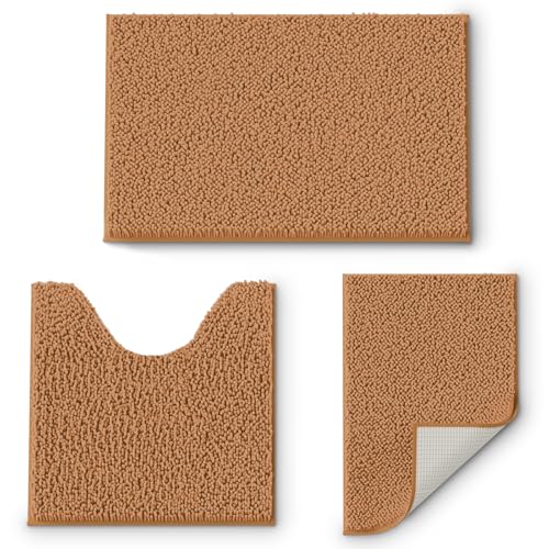 Bathroom Rugs Sets 3 Piece, Extra Soft and Absorbent Chenille Bath Mats and U-Shaped Contour Toilet Rug, Quick Dry, Home Decor Accessories, Bath Mat S