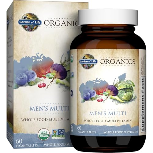 Garden of Life Organics Whole Food Multivitamin for Men, 60 Tablets, Vegan Mens Vitamins and Minerals for Health and Well-Being, Certified Organic Veg
