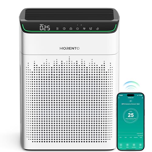 MORENTO Purificador De Aire Para Habitaciones Grandes Hasta 1690 Ft², Monitor Calidad Aire PM 2.5, Compatibles Wi-Fi Y Alexa, Modo Automático HEPA,