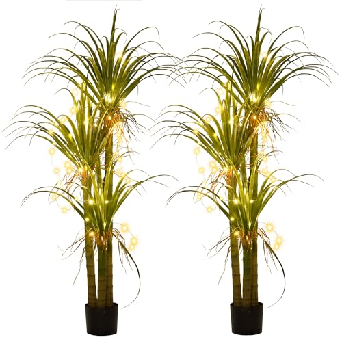 YITAHOME 5.25FT (63in) Tall Artificial Tree, 30 LED Prelit Fall Christmas Decor Artificial Plants Dragon Blood Tree Faux Tree Plant, Greenery Potted P