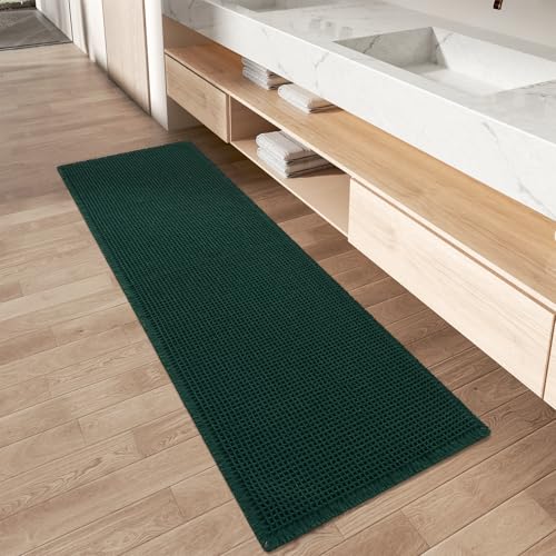 Upgraded Waffle Runner Rug, Super Absorbent Non Slip Bath Mats for Bathroom Floor Machine Washable Bathroom Runner Rug with Tassels Ideal for Hallway