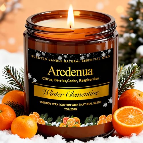 Winter Candles – Winter Clementine Candle | Holiday Scented Candles - Citrus Soy Candle for Odor Eliminator | Winter Christmas Gift for Women Men 7o