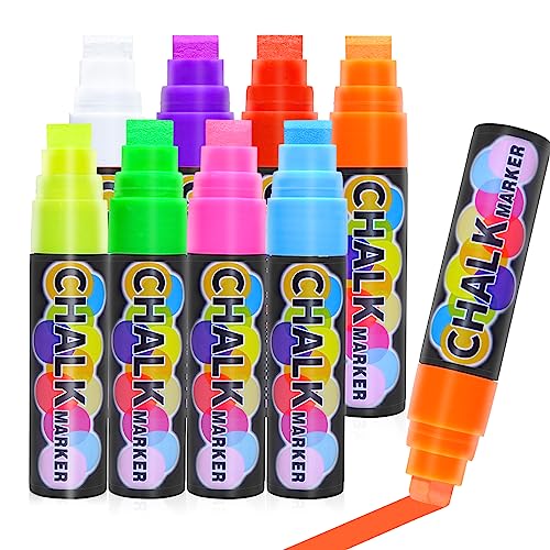 Colorful Jumbo Chalk Markers | 8 Colors Liquid Chalk Markers with 15mm Wide Tips | Erasable Glass Markers for Windows, Chalkboard, Windshield Japanese