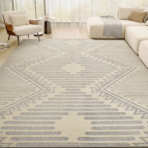 Textured Tufted Boho 8x10 Area Rugs for Living Room Rug Bedroom Nursery Rug Carpet Washable Neutral Modern Farmhouse Luxury Non Slip-Beige Grey Beige