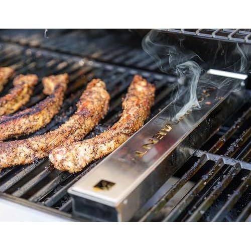 Monument Grills A007 Heavy Duty Stainless Steel Barbecue Smoker Box Grill Accessories, Reusable Smoker Box with Lid for Gas Grill, 14.76" x 2.36" x 1.